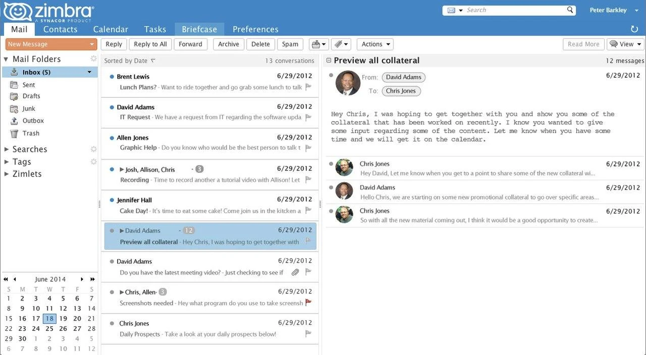 Zimbra Classic Web App inbox screenshot