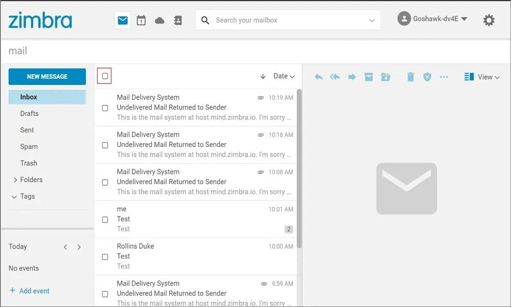 Zimbra Modern Web App inbox screenshot
